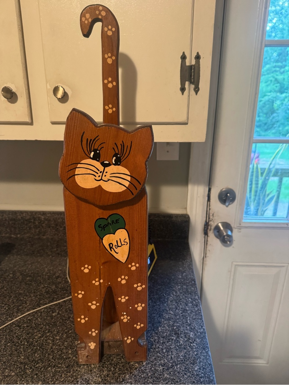 VTG Hand-Painted Wooden Cat Toilet Paper Holder - Super Cute